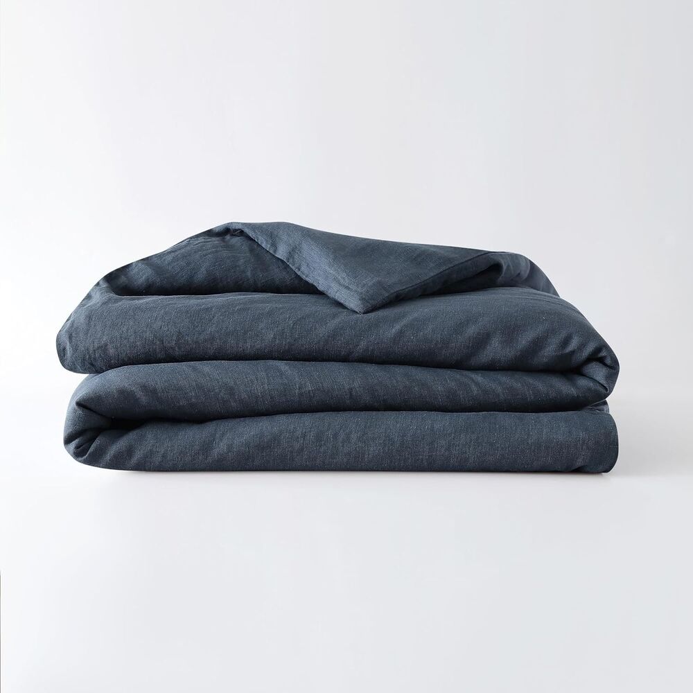 Baloo French Linen Full Queen 60x80 Duvet Cover Navy Blue & Standard Shams Set